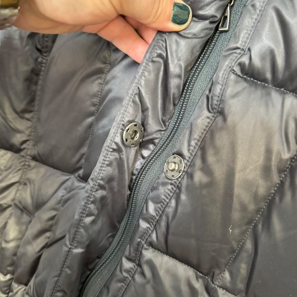 LANDS' END gray metallic down puffer coat with shawl high collar size S - Picture 7 of 11